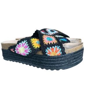 Dirty Laundry Plays Womens Granny Square Crochet Black Platform Sandal 9.5